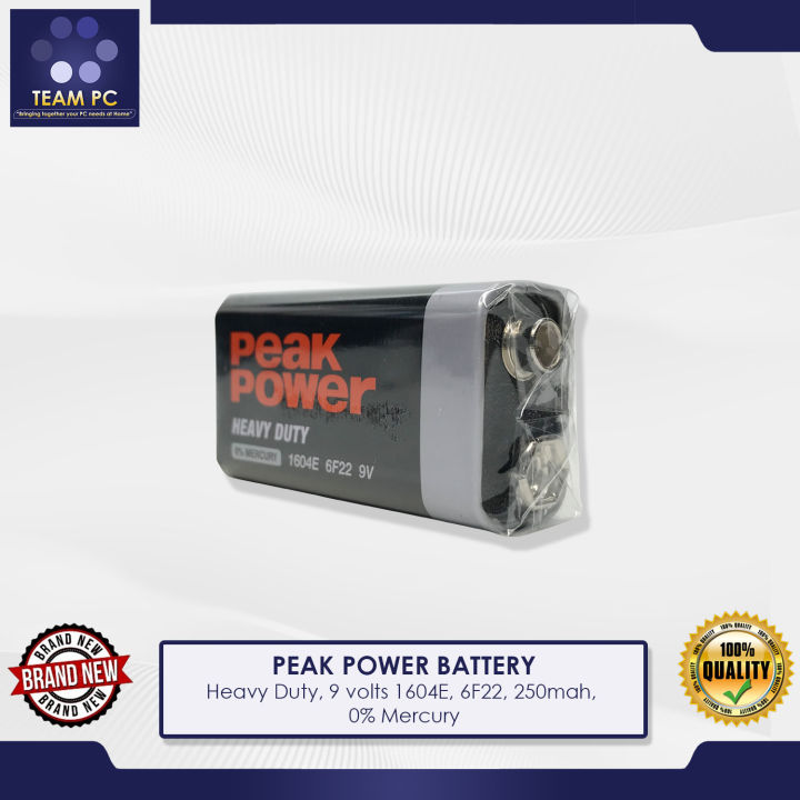 Peak Power Battery Heavy Duty 9 Volts 1604E 6F22 250mah 0 Mercury