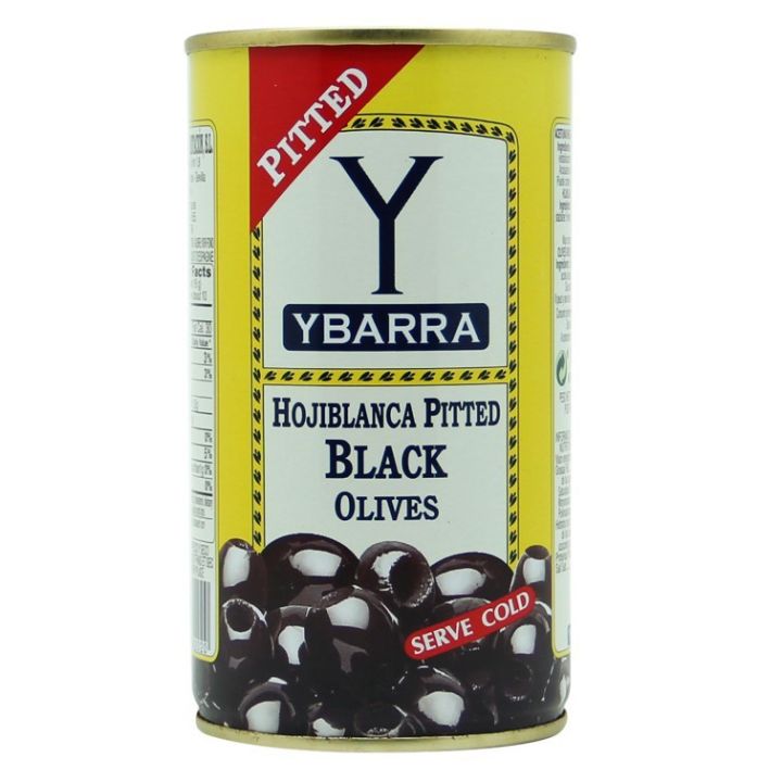 มะกอกดำไรเมลด YBARRA Pitted Black Olive 350 g นำเขาจากสเปน ขนาด 350