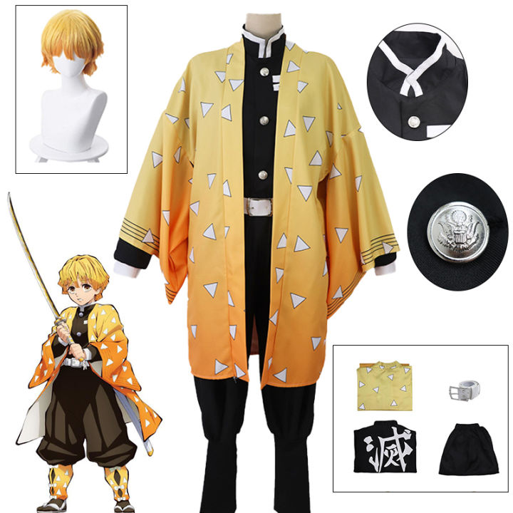 Anime Demon Slayers Kimetsu No Yaiba Agatsuma Zenitsu Cosplay Costume