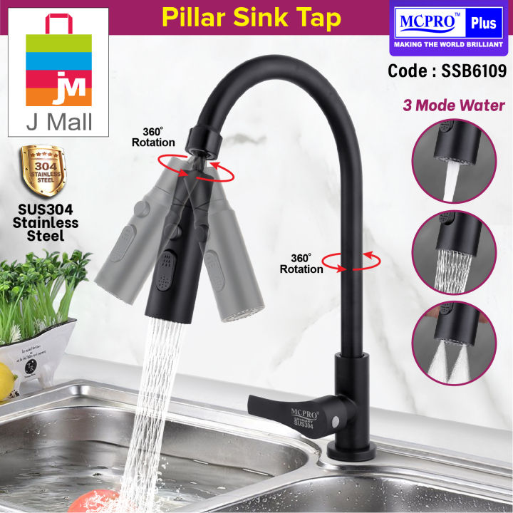 MCPRO SUS304 Stainless Steel Kitchen Faucet BLACK Pillar Sink Water Tap