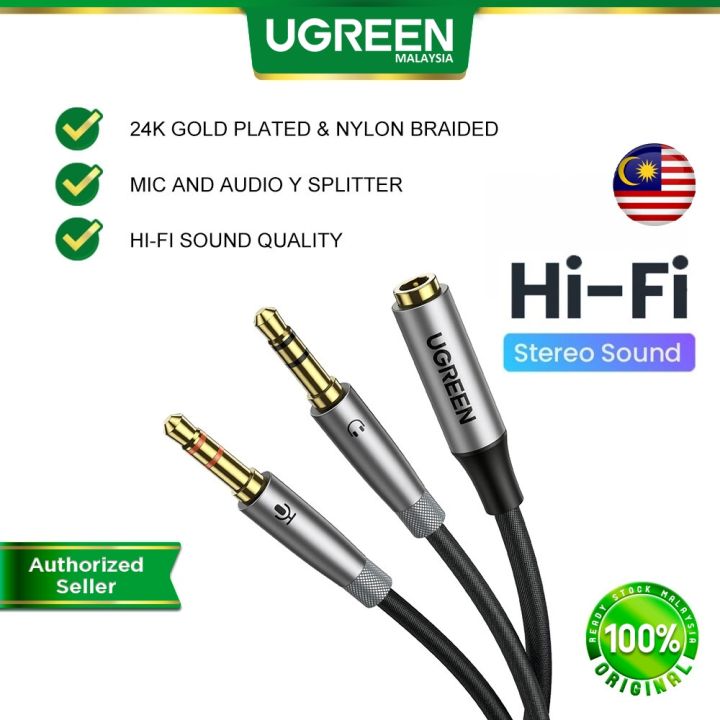 UGREEN 22cm Headphone Splitter For Computer 3 5mm Female To 2 Dual 3