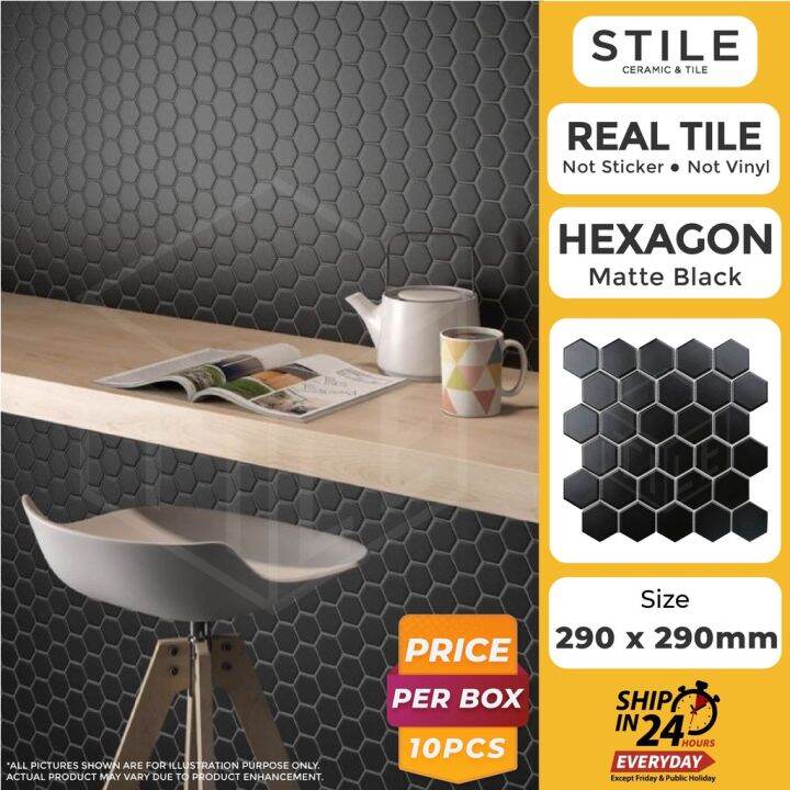 REAL TILE Hexagon Matte Black Mosaic Tiles Mozek Ceramic Tiles Mozek