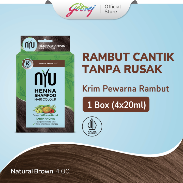 NYU Henna Shampoo Hair Color Natural Brown Isi 4 X 20 Ml NYU Sampo