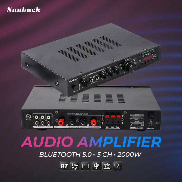 Sunbuck Audio Bluetooth 5 0 Amplifier 5 Ch Remote 2000W AV 298BT