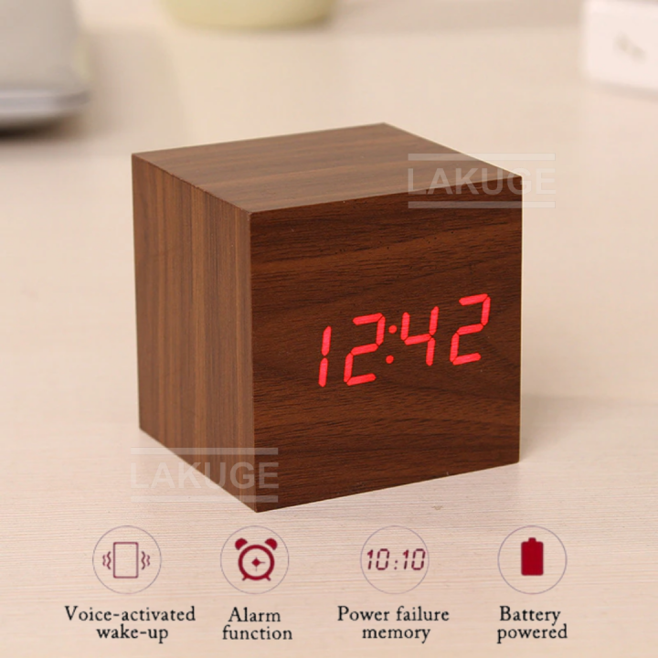 Jam Weker Kayu Digital Led Wood Clock Small Brown Lazada Indonesia