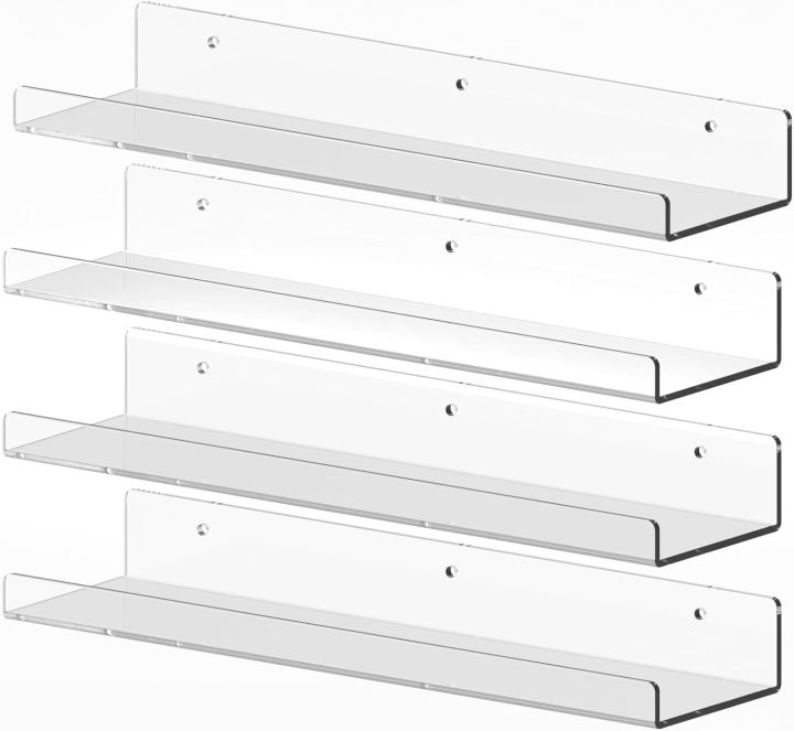 LZD Set Of 4 Acrylic Shelves For Wall 15 Adhesive Clear Acrylic