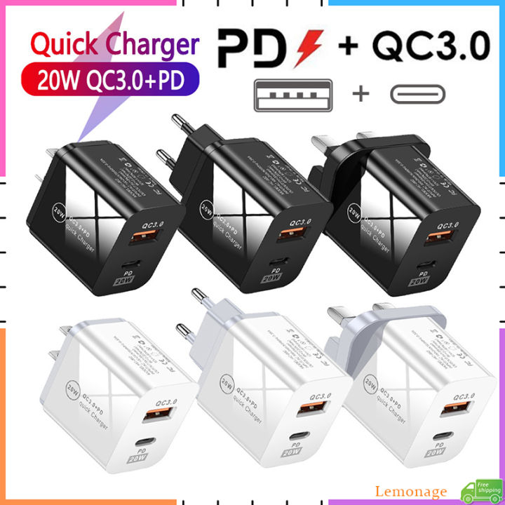 Ready Stock20W PD QC3 0 USB Fast Charging Charger 4A Eu US UK Plug