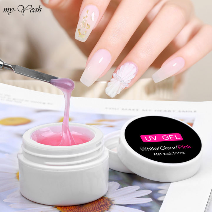 Myyeah เคลดลบการตอเลบ15มล Pink White Quick Building Nail Art UV LED