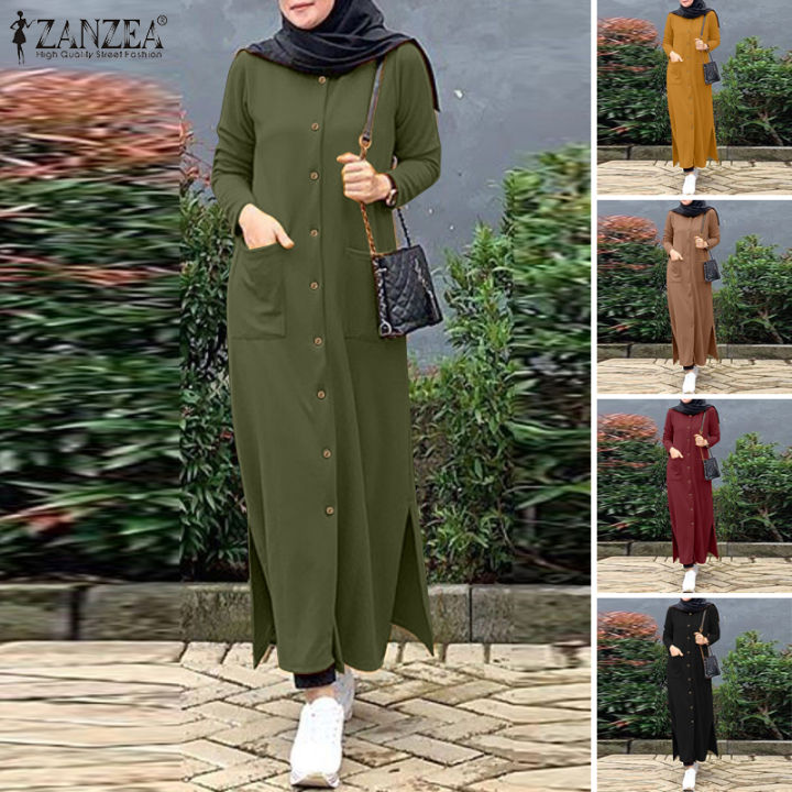 Esolo Zanzea Muslimah Women Muslim Abaya Kaftans Long Sleeve Solid