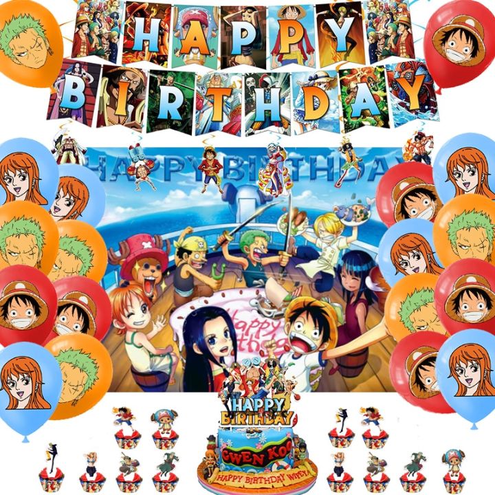 Anime One Piece Birthday Party Decoration Pirate Balloon Banner Cake