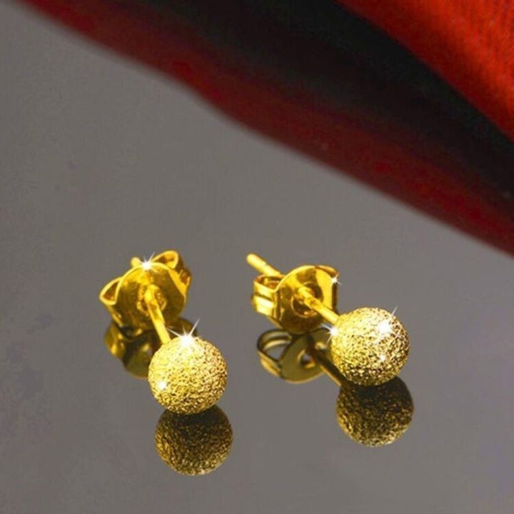 18k Saudi Gold Pawnable Glossy Stud Earrings Women S Simple Small