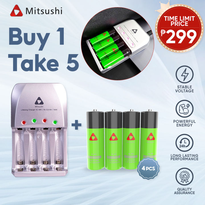 Mitsushi HR6 1 2V 4pcs AA Rechargeable Battery Lazada PH