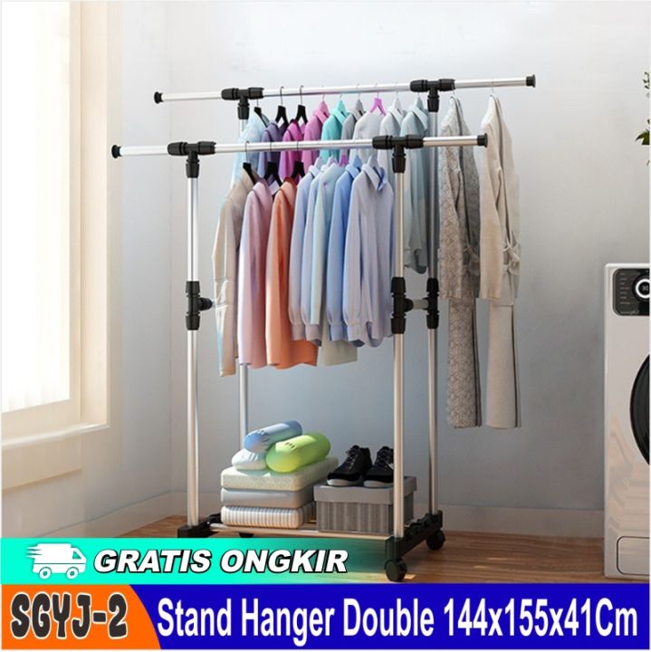 Rak Gantungan Baju Stand Hanger Double Dan Singel Sisi Rak Serbaguna