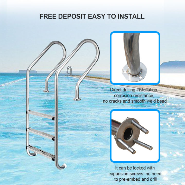 Stainless Steel Swimming Pool Step Ladder With Built In P Shaped Grab