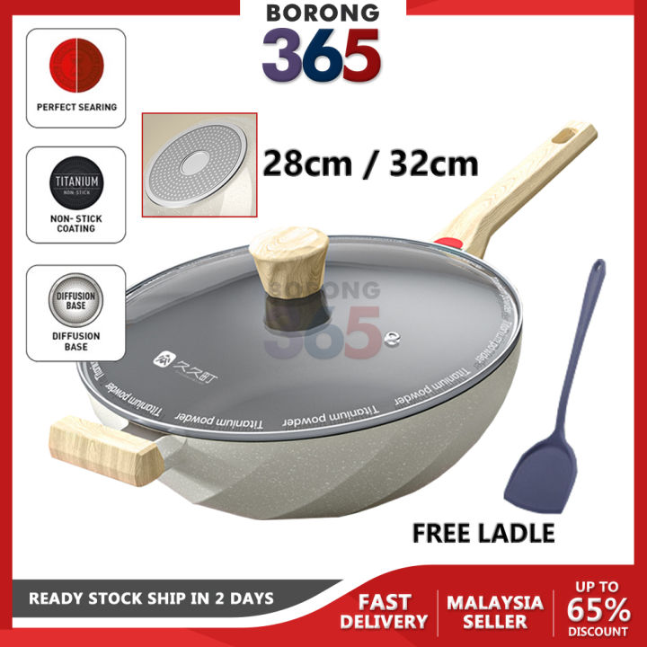 1PC Borong365 Maifan Stone Coating Non Stick Wok Frying Pan With