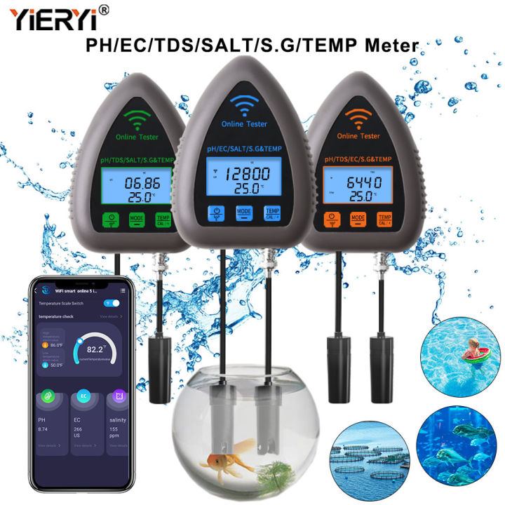 Yieryi Smart WiFi PH Meter 5 In 1 PH EC TDS SALT S G TEMP Water Quality