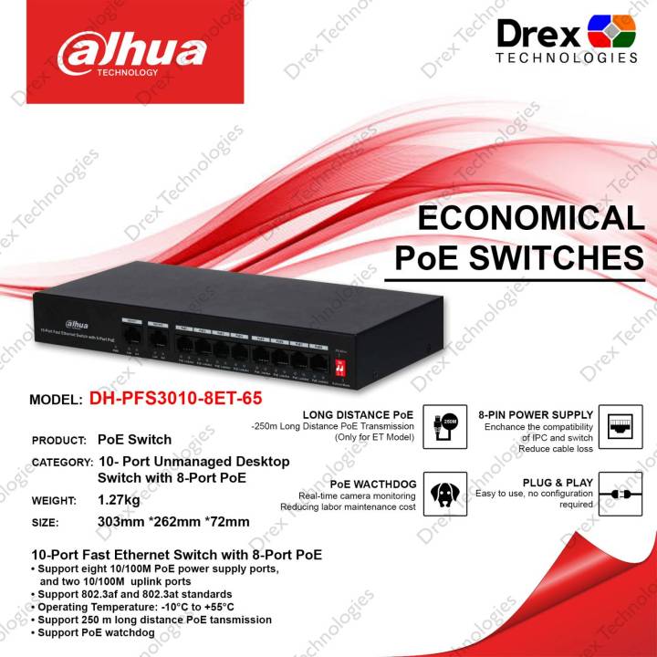 Dahua DH PFS3010 8ET 65 10 Port Unmanaged Desktop Switch With 8 Port