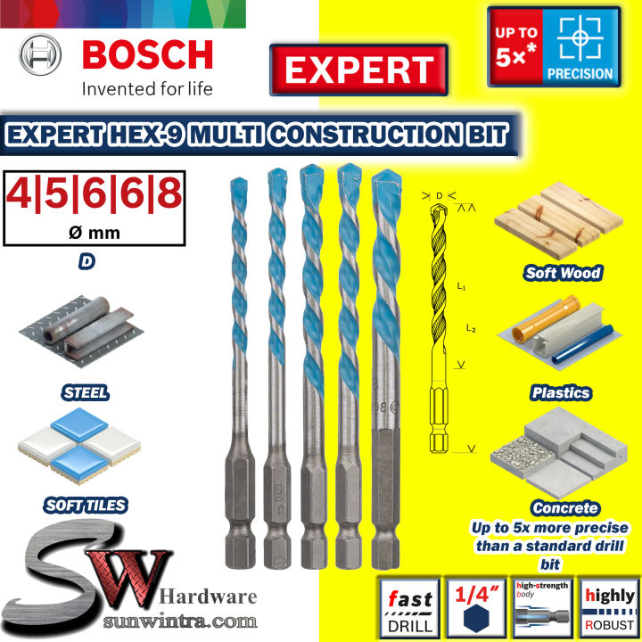 BOSCH 5 Pcs Expert HEX 9 Multi Construction Drill Bit Set 2608900585