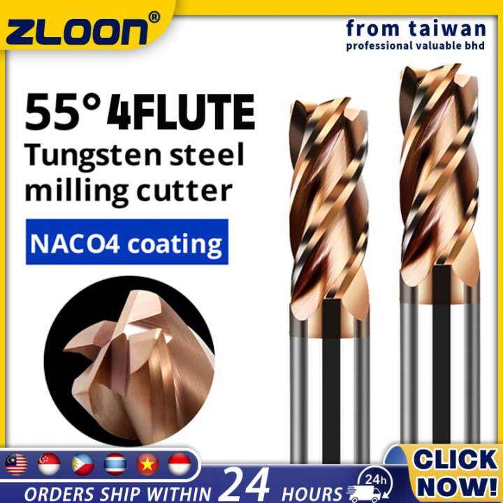 Zloon 1pc HRC55 Carbide End Mill 4 Flutes Milling Cutter Alloy Coating