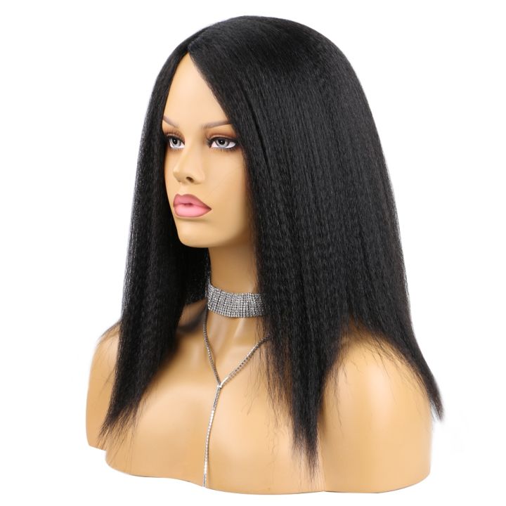 Synthetic Afro Kinky Straight Wigs Fluffy Short Yaki Wig Black Soft For