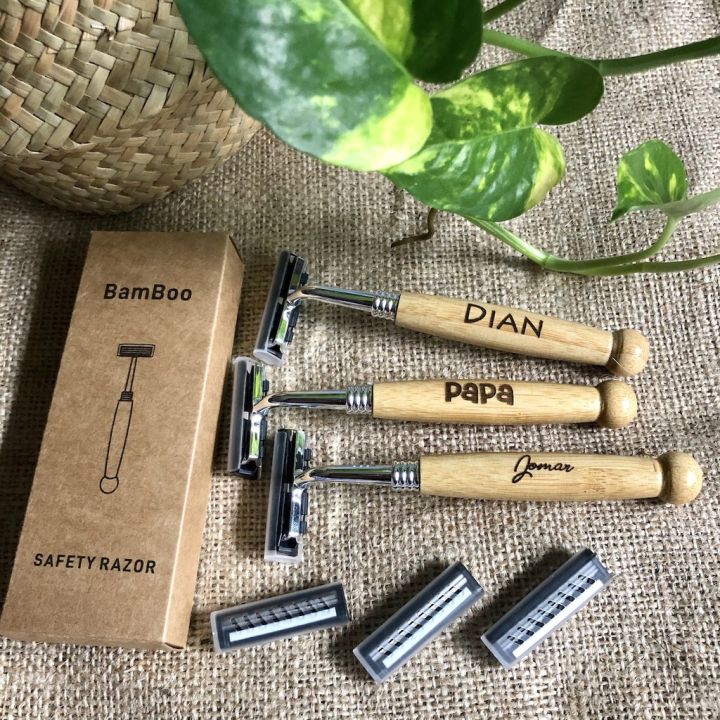 Personalized Bamboo Razor Safety Refillable Razor Free Name Laser