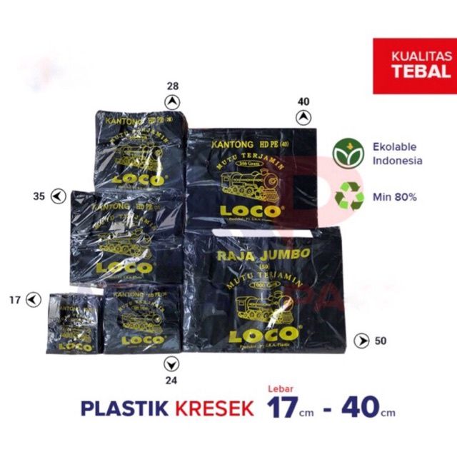 Kantong Plastik Kresek Loco HDPE Tebal Hitam Ukuran 17 24 28 35 40