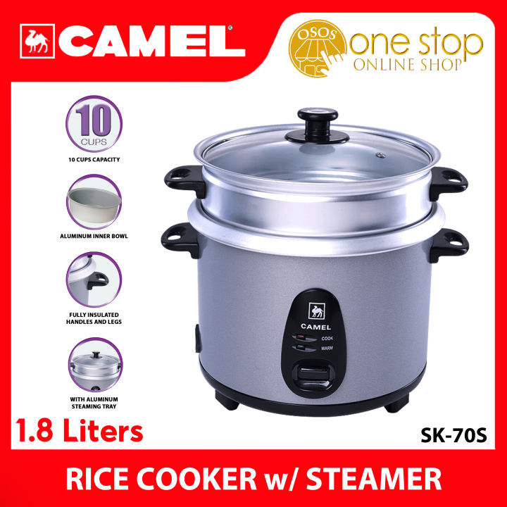 CAMEL ORIGINAL Appliances 1 8L Rice Cooker With Steamer Glass Lid 10