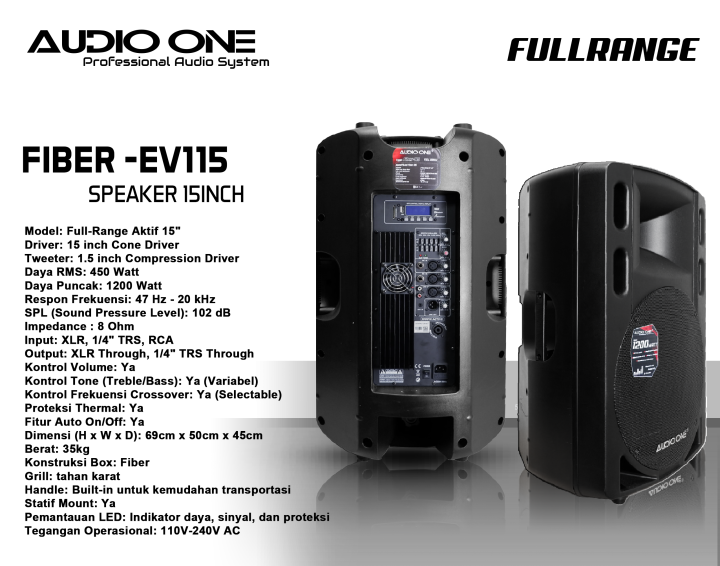 Digital Sound System Speaker Fiber Fullrange EV Series Audio One 15