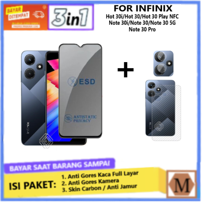 Paket 3in1 Tempered Glass Anti Spy Infinix Hot 30i 30 30 Play 30 Play