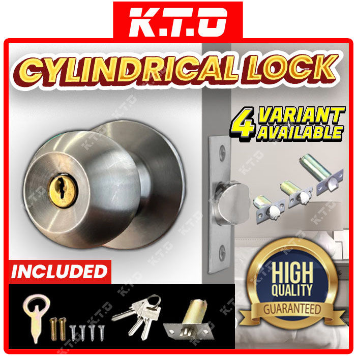 Cylindrical Door Lock Set Keyed Entrance Door Knob Lock Tongue Latch