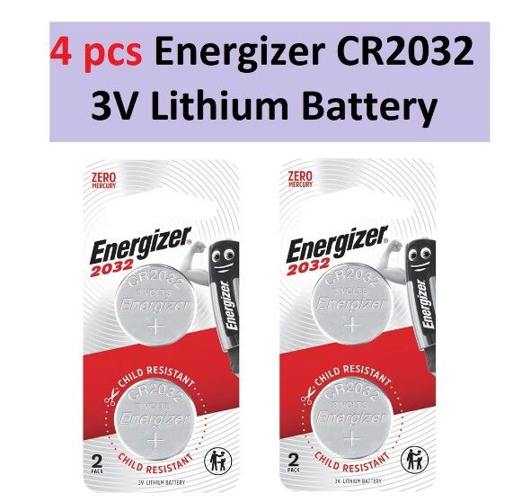 Energizer CR2032 3V Lithium Coin Button Batteries Zero Mercury 4pcs