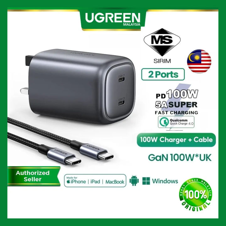 Ugreen W Gan Fast Usb C Charger Plug Port Malaysia Uk Pin Lazada