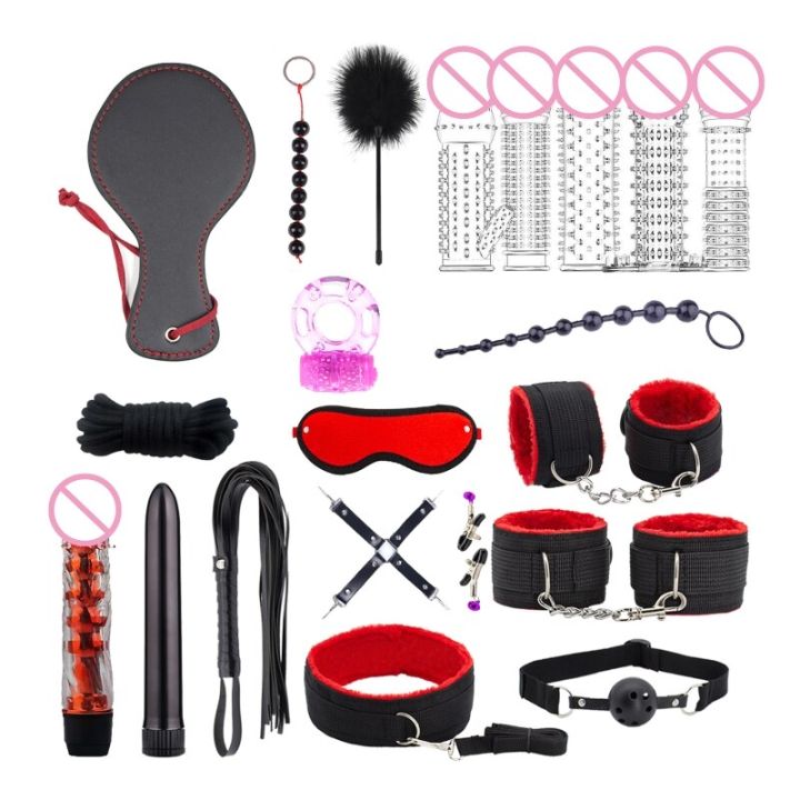 Swrf Sexy Bdsm Kits Plush Sex Set Handcuffs Sex Games Whips Gag Nipple