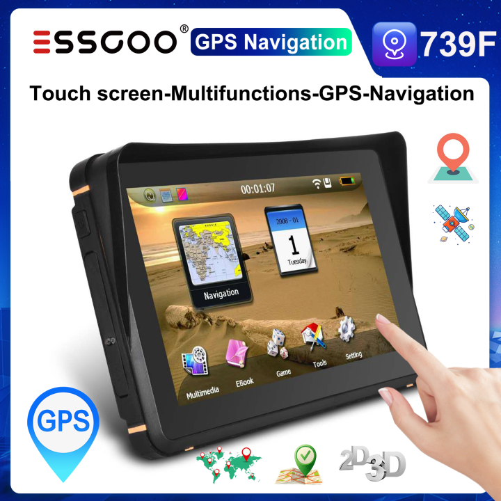 ESSGOO Waterproof Free Maps XGODY 739F GPS Navigation 7 Inch Touch