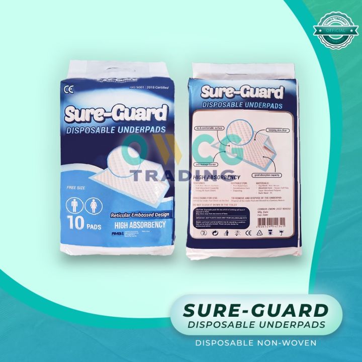 24 HOURS SHIPOUT SURE GUARD DISPOSABLE ANTIBACTERIAL UNDERPADS 10PCS