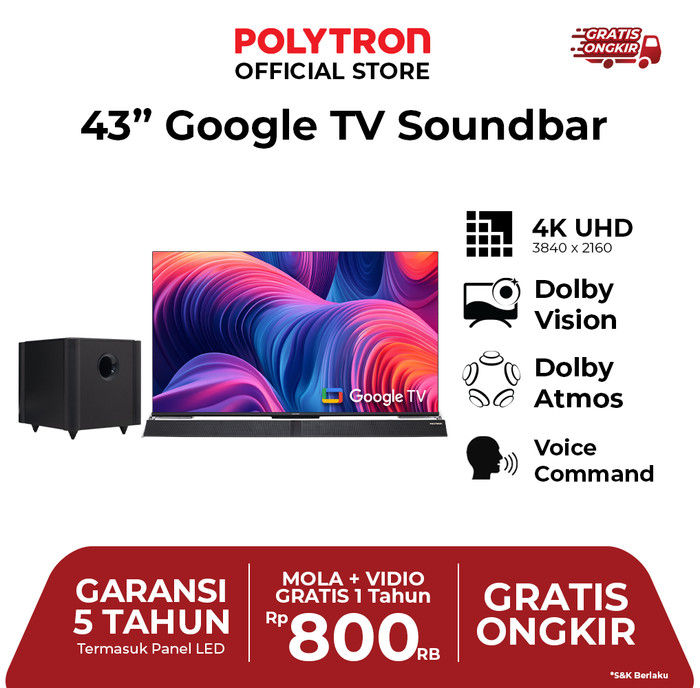 POLYTRON 4K UHD Smart Cinemax Soundbar Google TV 43 Inch PLD 43BUG5959