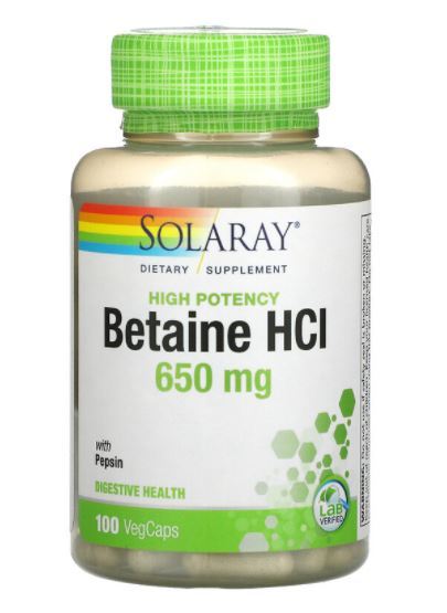 Solaray High Potency Betaine Hcl With Pepsin Mg Vegcaps