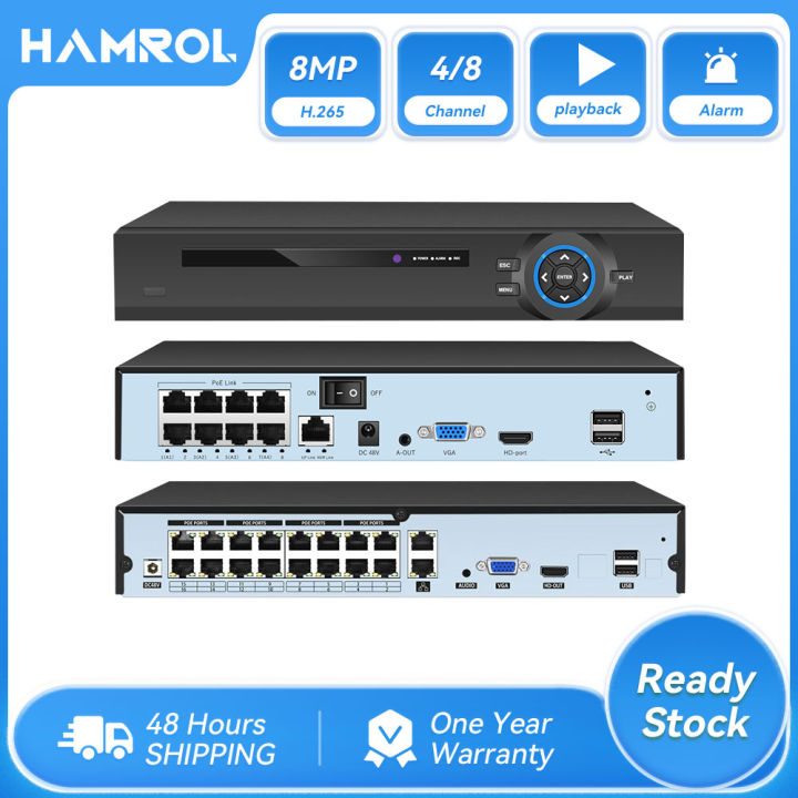 Hamrol 4k 8MP Ultra HD POE NVR 8CH 4CH Video Recorde For 48V IP Camera