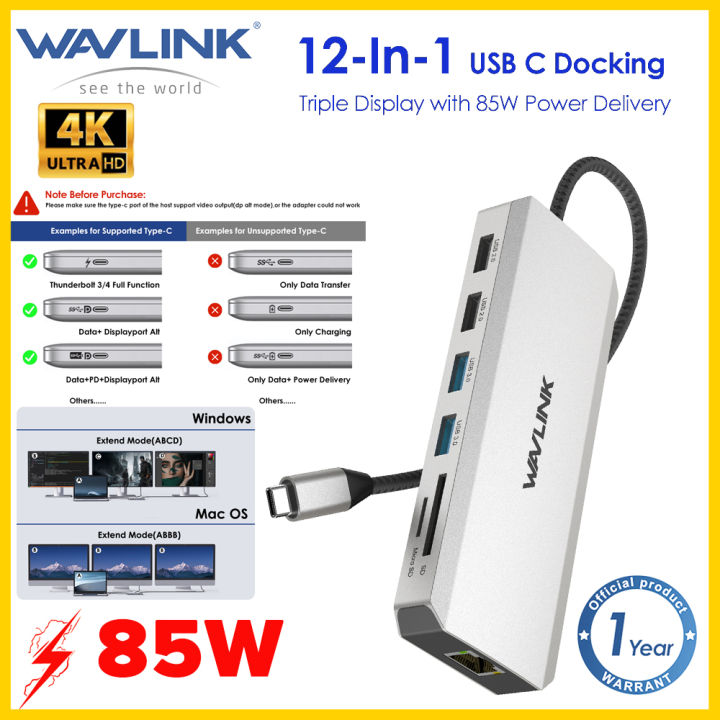 Wavlink USB C Hub Triple Monitor 12 In 1 Laptop Docking Station With 4K