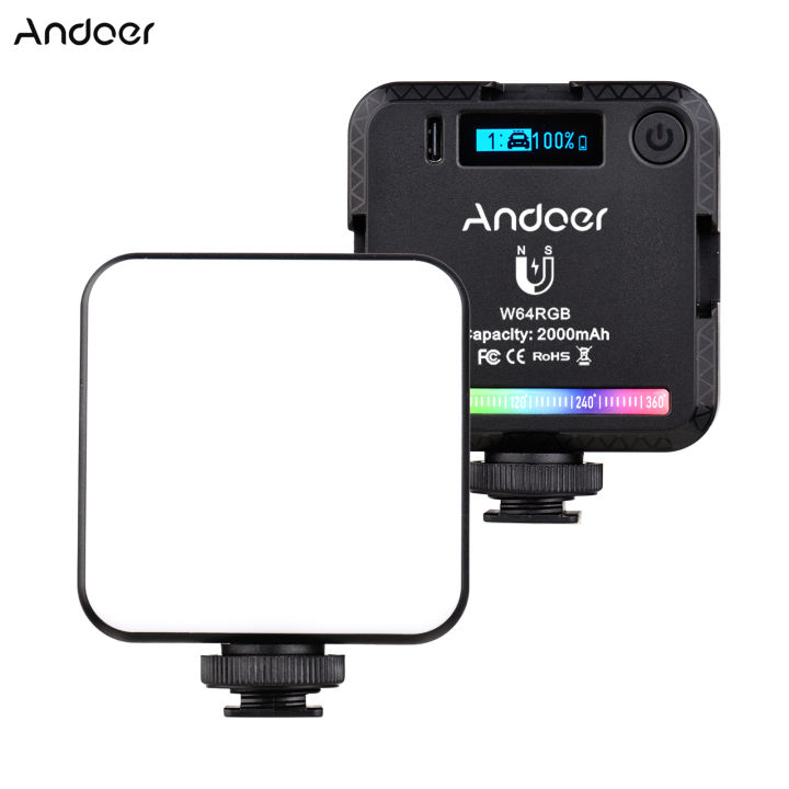 Andoer W64RGB Mini RGB LED Video Light Rechargeable Photography Fill