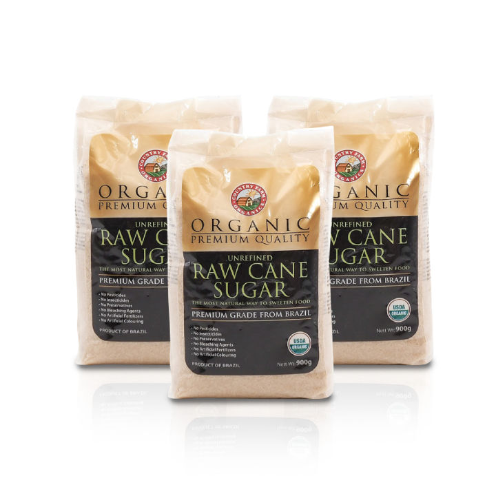 BUNDLE PACK 3 X 900g Country Farm USDA Certified Organic Raw Cane