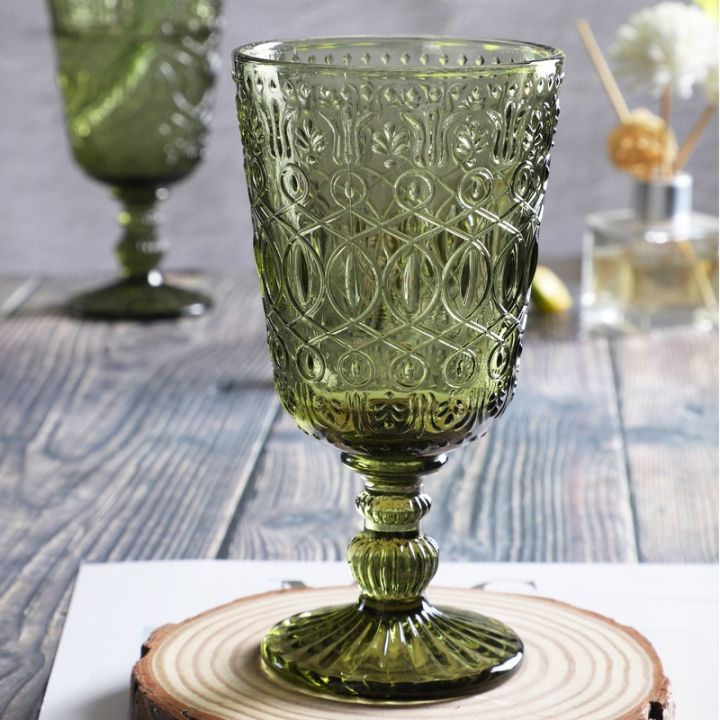 Ml Oz Colored Goblet Wine Water Glass Pressed Skyblue Green Purple