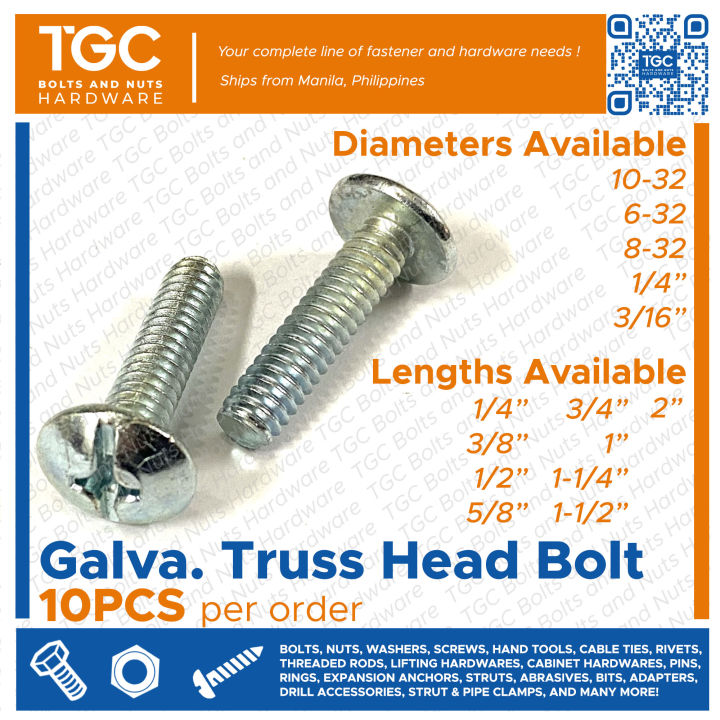 Pcs X Inches Truss Head Bolt Gi