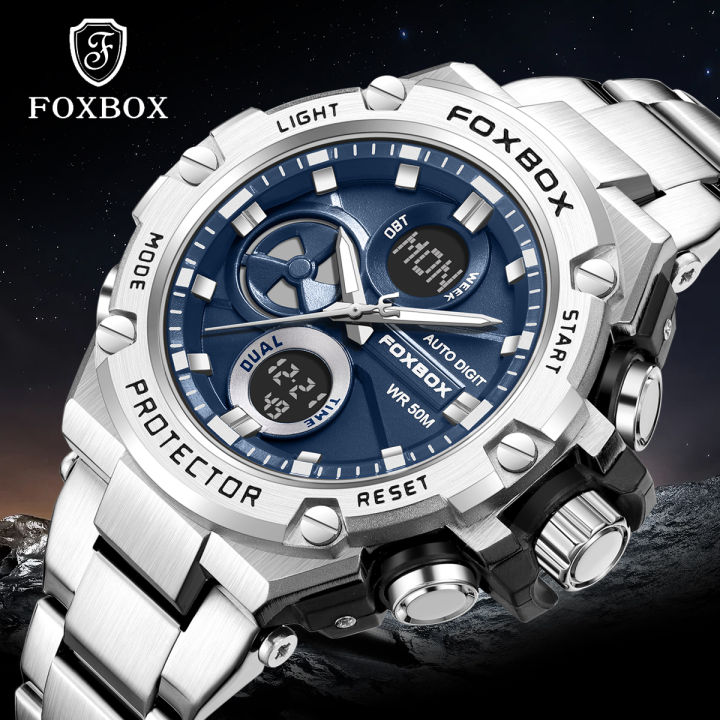 LIGE Foxbox Watch For Mans Luxury Dual Display Sport Quartz Wristwatch