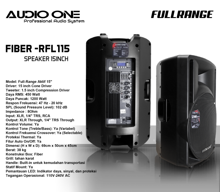 Speaker Fiber Monitor Aktif Audio One RFL Series 15 Inch Aktif Pasif