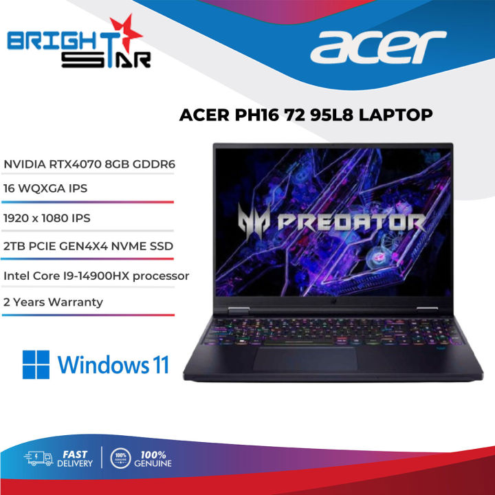 ACER Predator Helios Neo 16 PH16 72 95L8 Gaming Laptop 16 WQXGA IPS