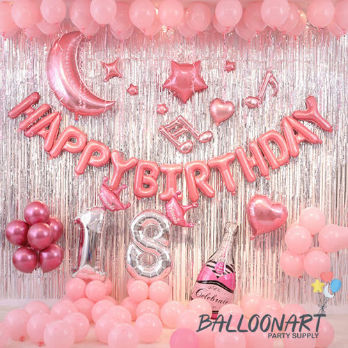 HAPPY BIRTHDAY ALL PINK PREMIUM DEKORASI SET BALON FOIL BALON BINTANG