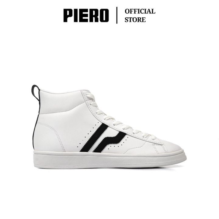 Piero Sepatu Sneakers Pria Mojo Hi White Black White Pie