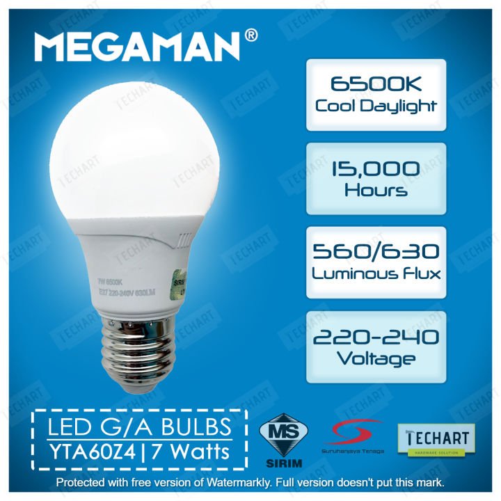 GENUINE MEGAMAN 7W E27 LED LIGHT BULB 6500K DAYLIGHT 3000K WARM WHITE