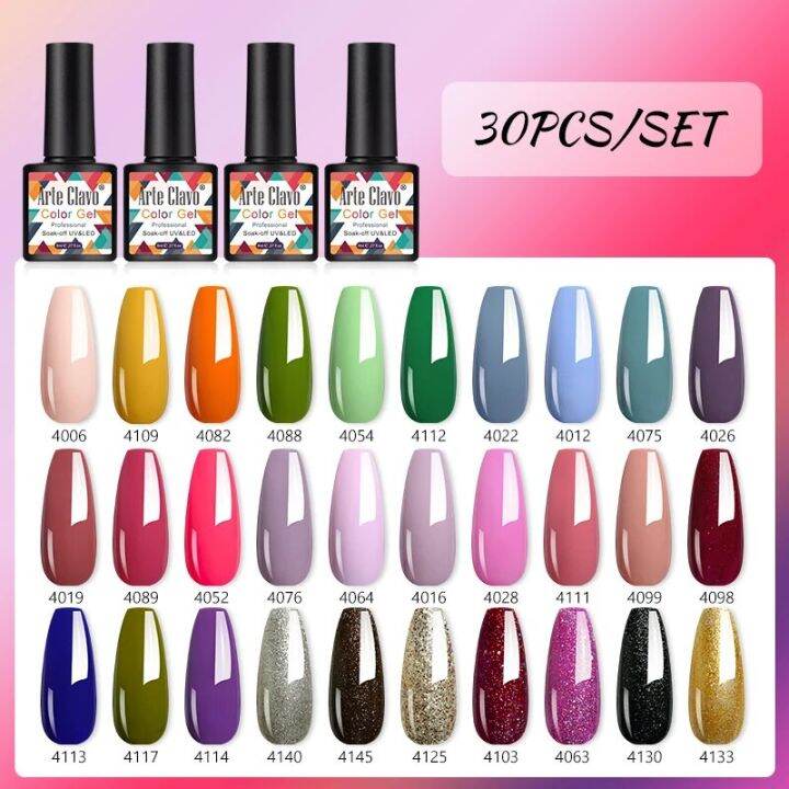 Arte Clavo 30pcs Set 8ml Gel Summer Semi Permanent Polish Bright UV LED